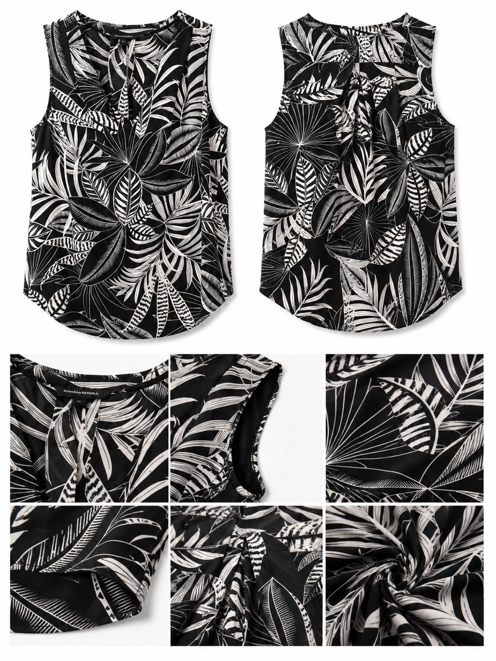 Banana Republic Black and White Tropical Leaf Sleeveless Camisole